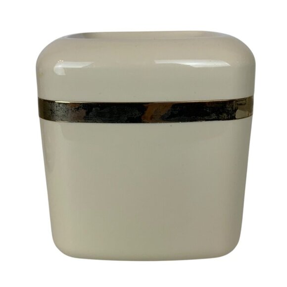 Vintage Square Ivory Tissue Box Holder 22 kt Gold Trim Molded Plastic Bath Decor - Picture 5 of 9